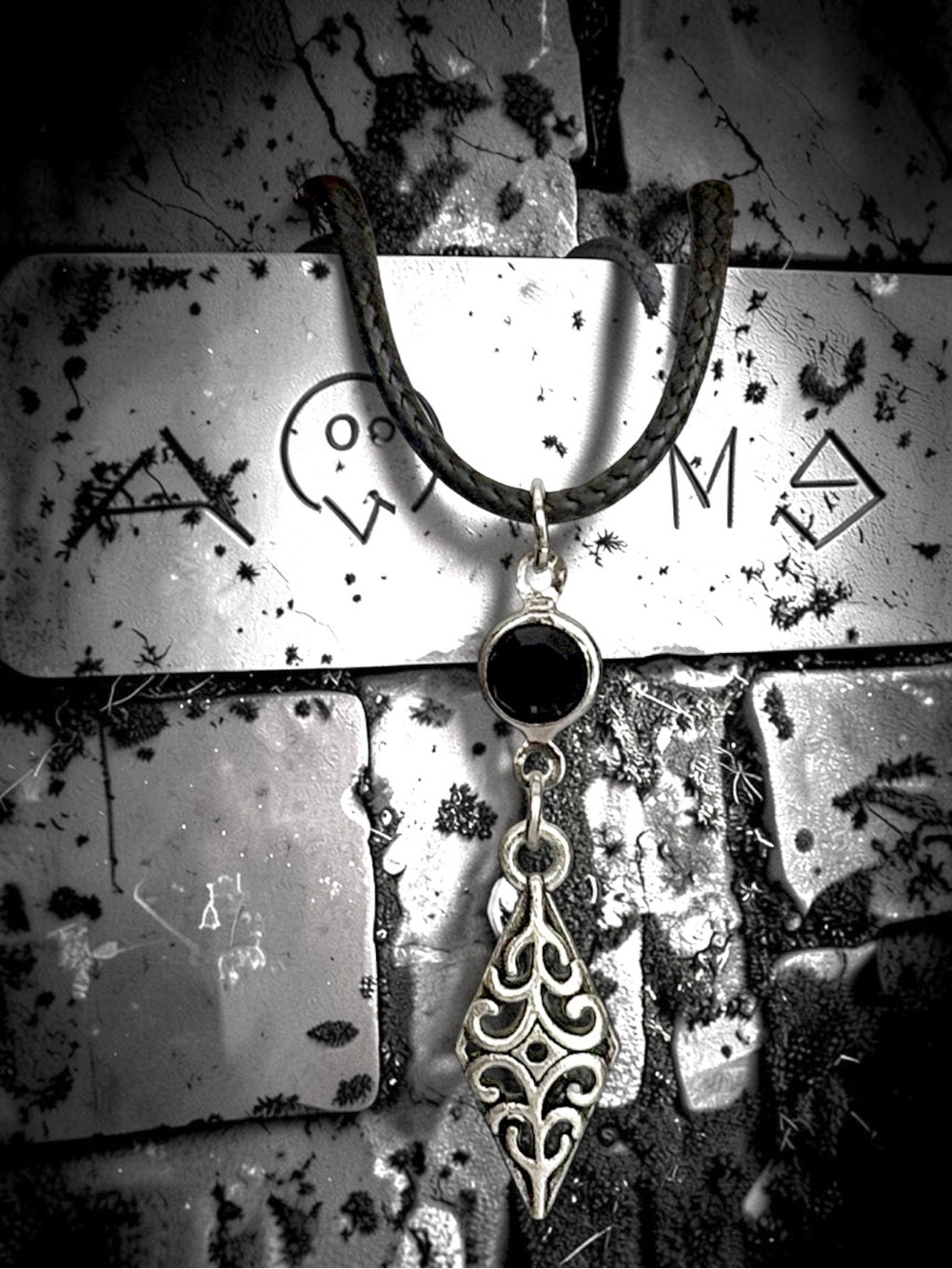 5 For $25💫Silver Filigree Diamond Necklace Pendant With Bl/Acrylic Gem Accent